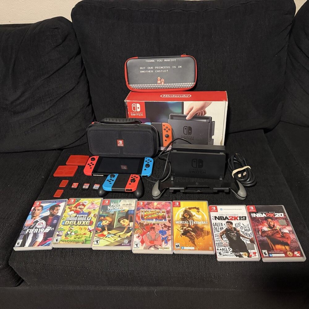 Nintendo Switch HAC-001 Console Bundle 10 Games Joycons Accessories DESCRIPTION